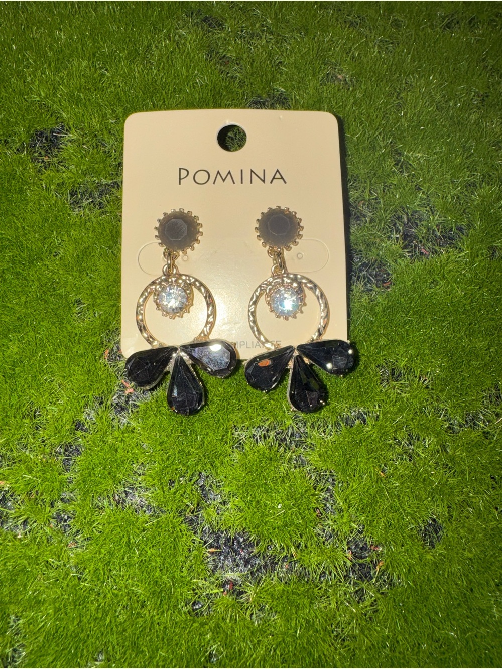 $12 or 3/$30! POMINA Black Flower Drop Earrings with Gold Hoop and Rhinestone
